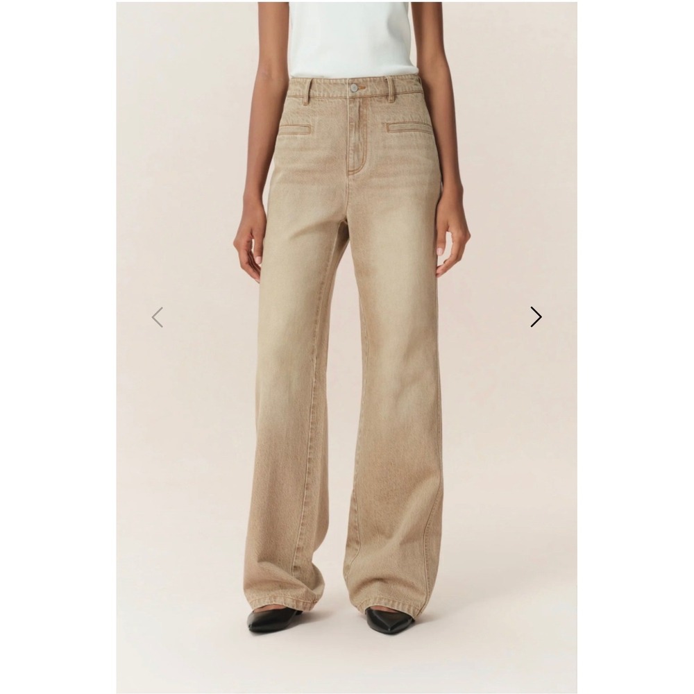 Fabrique Lauren Single Pocket Jeans Tan Acid Wash Wide Leg L Vintage Boho